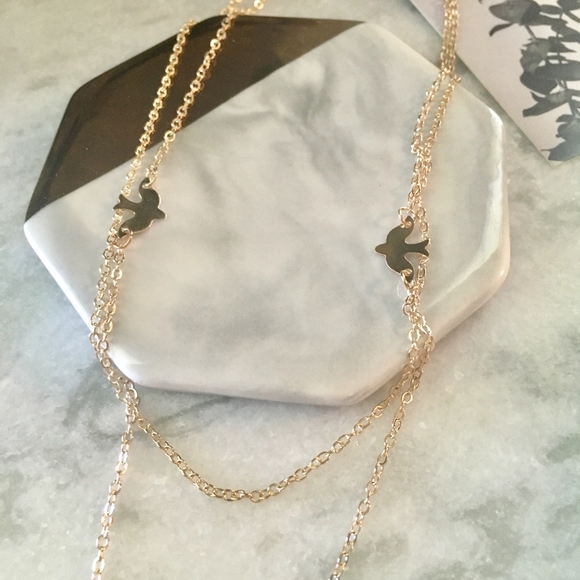 Twin Birds Layered Two Strand Gold Necklace - Picture 8 of 8